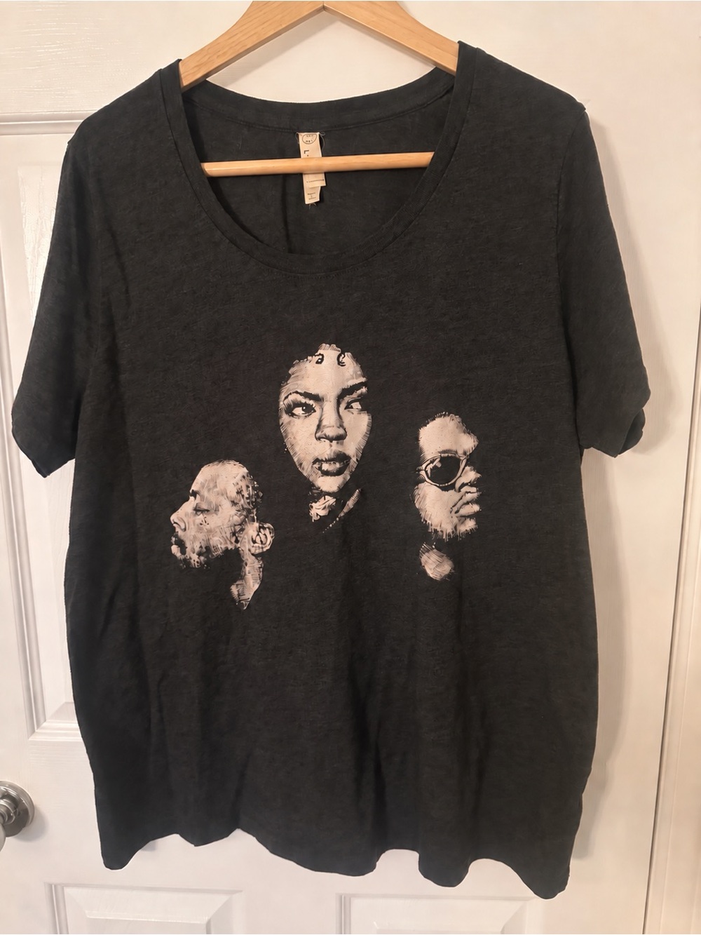 Charcoal Graphic Crewneck T-Shirt with Iconic Hip Hop Trio Fugees